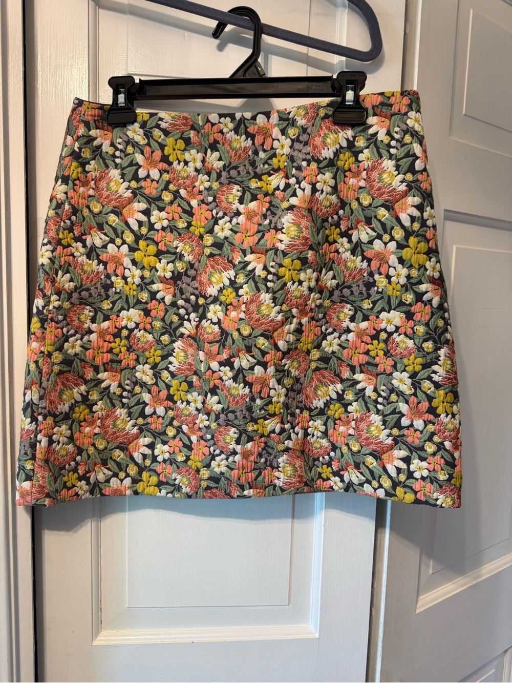 LOFT Quilted Floral Mini Skirt in Coral, Yellow & Green on Black